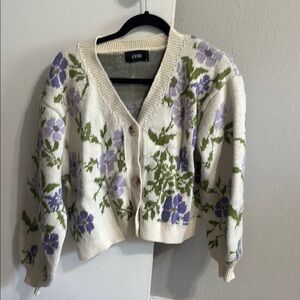 Cider Cream and Purple Floral Cardigan